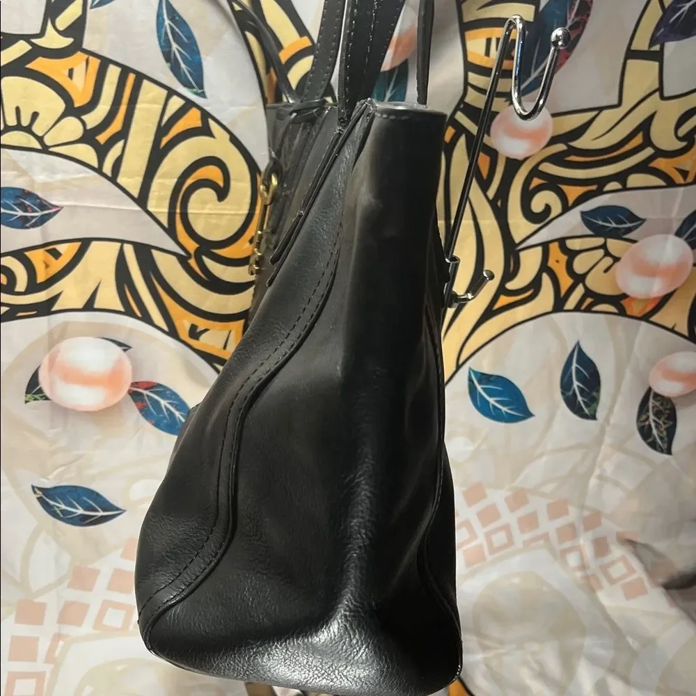 Fossil Emma Black Leather Tote with Key Accent